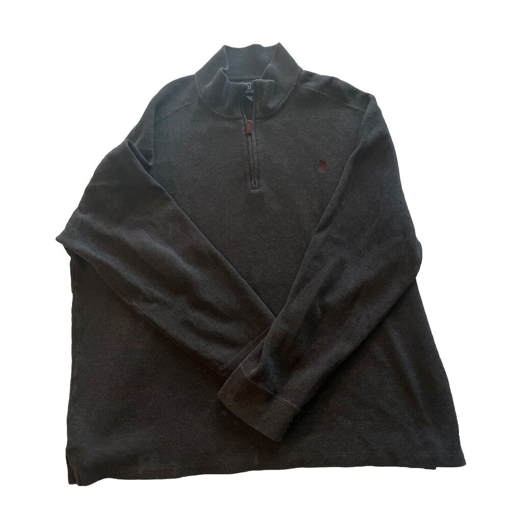 POLO RALPH LAUREN Mens Big & Tall Quarter-Zip Cotton Pullover Sweater Gray XXL